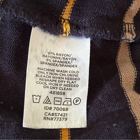 ANN TAYLOR Mock Neck Navy Striped Elbow Sleeve Top - Picture 9 of 9